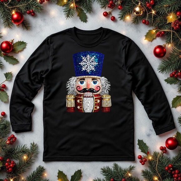 Christmas T-shirt Faux Rhinestone Nutcracker Sparkle Effect S M L XL White - Picture 5 of 6